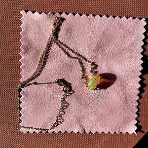 14k Rose Gold Natural opal gemstone October birthstone dainty necklace